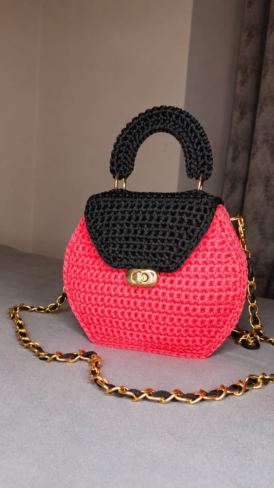 Crochet Mini Crossbody — Coral & Black