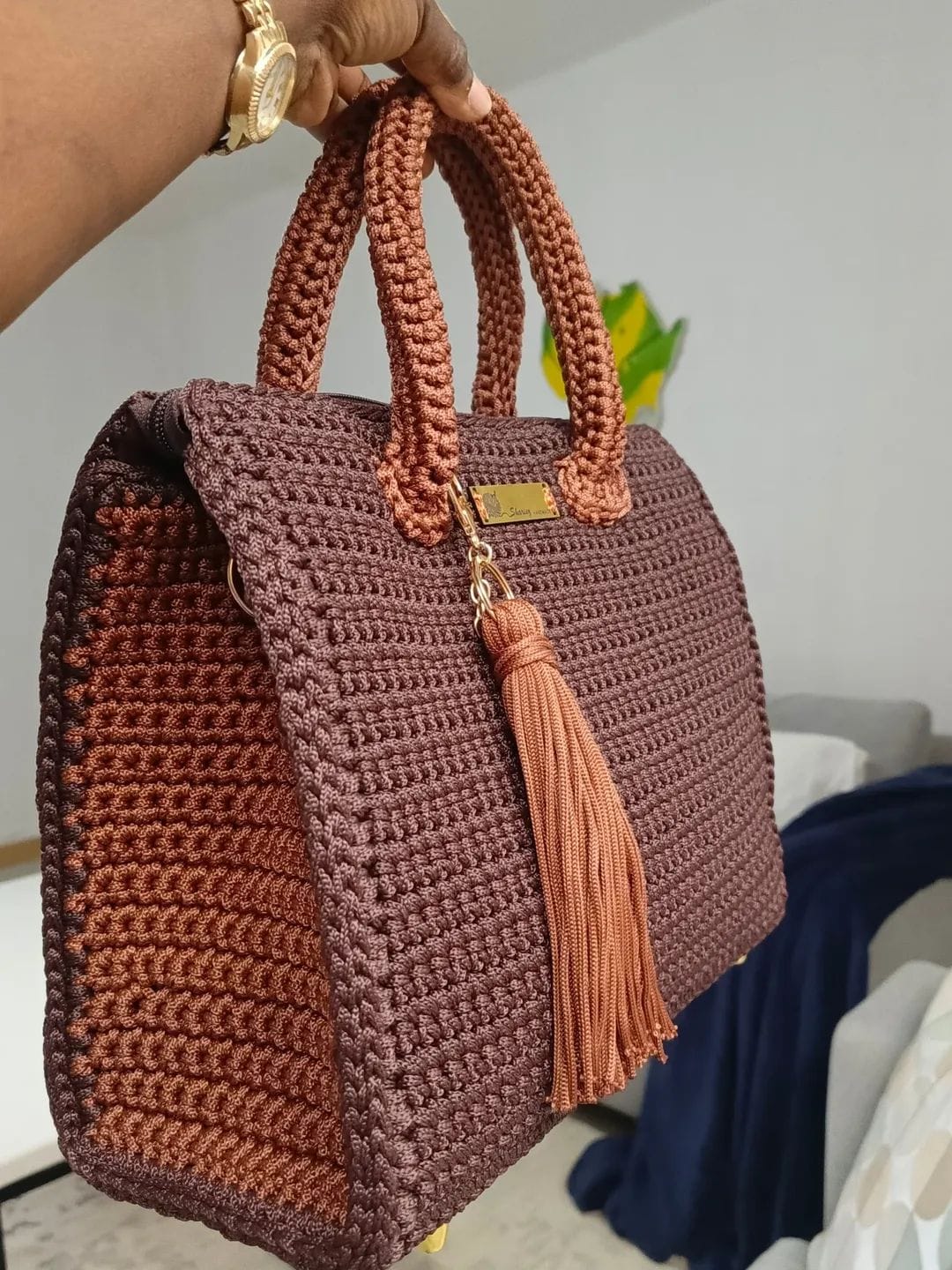 Crochet Doctor Bag — Cocoa & Rust