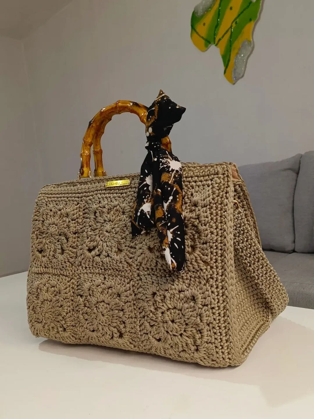 Crochet Bamboo-Handle Tote — Sand