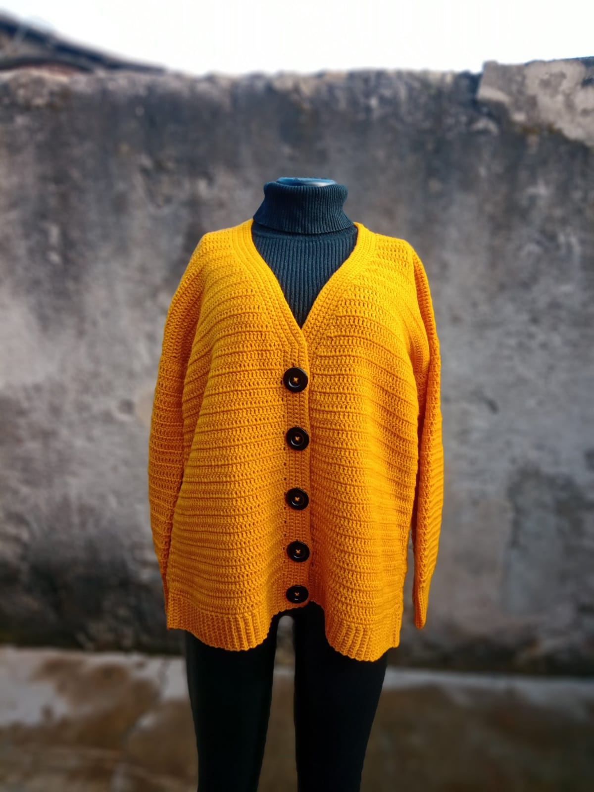 Crochet Button Cardigan — Gold