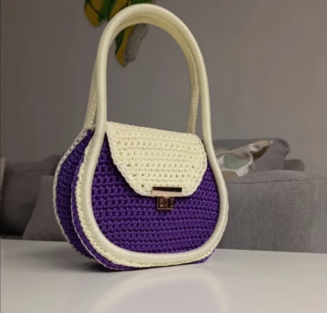 Crochet Mini Bag — Purple & Cream