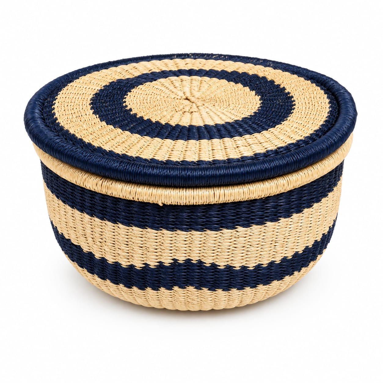 Navy Stripe Lidded Basket