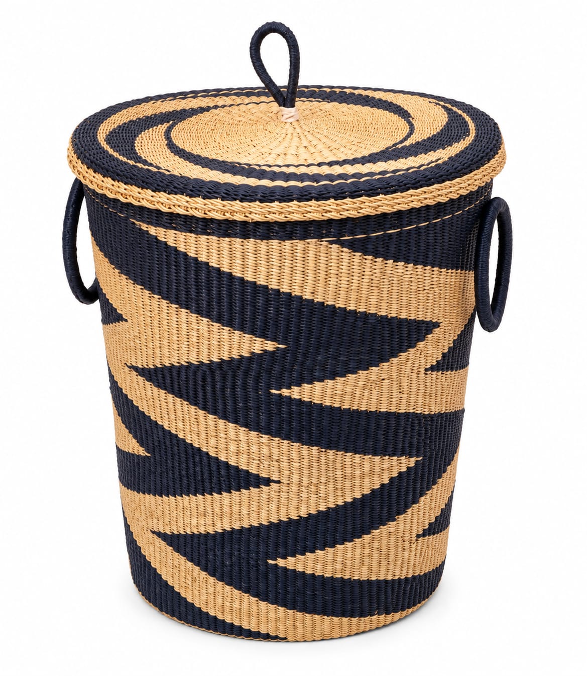 Navy Zigzag Lidded Hamper