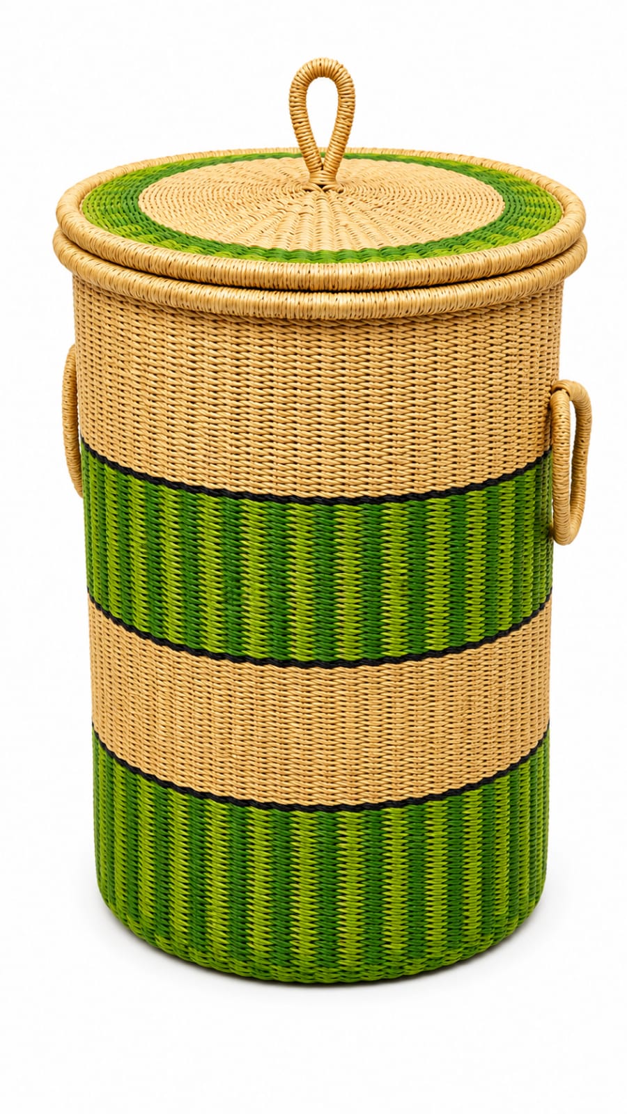 Lidded Laundry Hamper — Lime Stripe