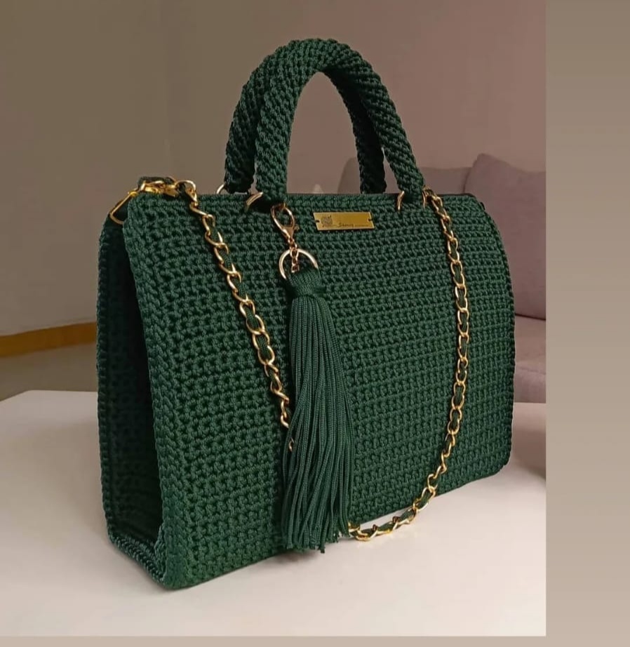 Crochet Work Tote — Forest Green