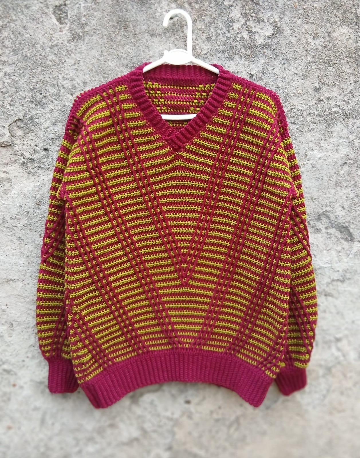 Crochet V-Neck Sweater — Berry & Olive